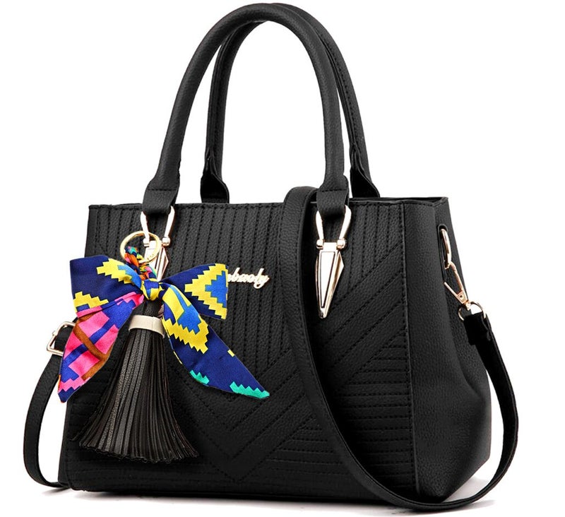 QTMY Silk Ribbon Bow Tassel Bag Pendant Charm Keyring Keychain for Women Purse Handbag Decor (Black) - Image 3